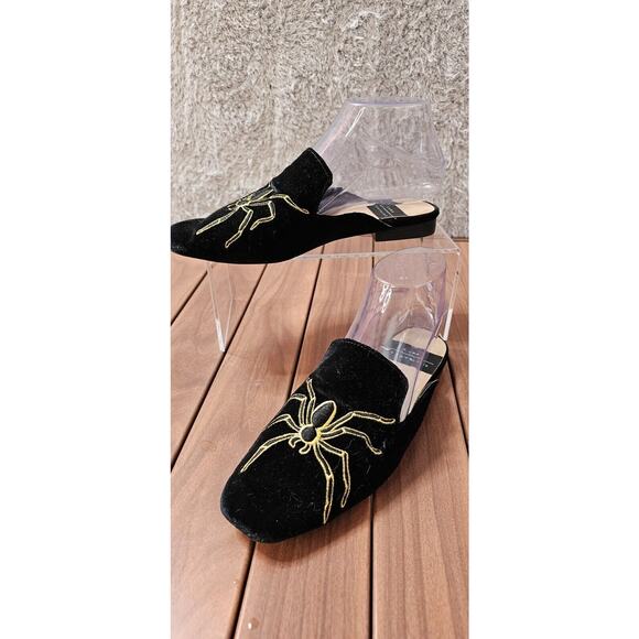 Zara TRF Womens Shoes Mules Flat Slides Goth Gold Spider Black Velvet 37 US‎ 6 - Picture 2 of 3